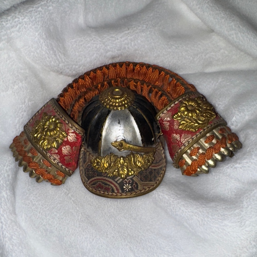 Vintage Japanese Samurai Doll WarriorHelmet KabutoAuthentic Cultural Decor Piece